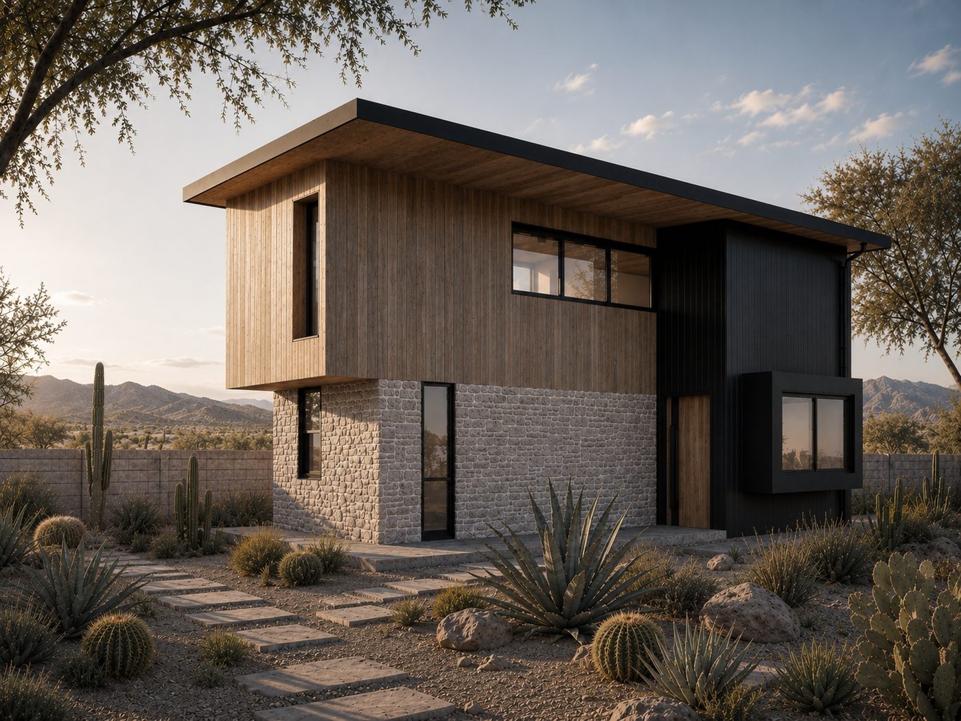 Two-level ADU exterior, desert modern